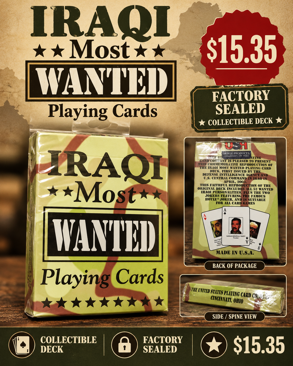 Factory-sealed Iraqi Most Wanted playing cards collectible deck
